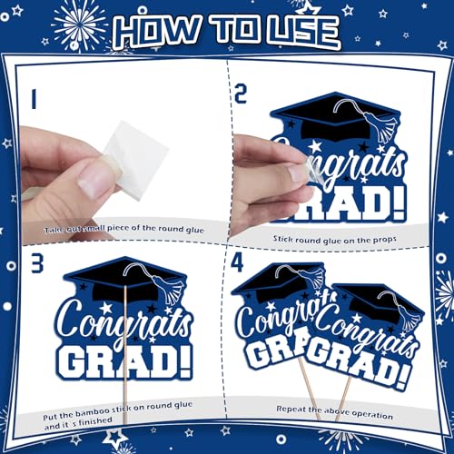 Image of 24Pcs Graduation Party Decorations Class of 2026, Graduation Centerpieces for Tables, 2026 Congrats Grad Party Centerpiece Stick Table Toppers for Graduation Party Supplies (Blue)