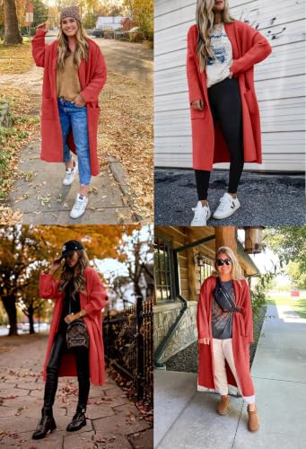 Image of Womens Long Sleeve Cardigan Sweaters Oversized Open Front Maxi Coat | Trendy Casual,Lapel,Knitted Coatigan,Soft Warm,Overcoat Pocket,2026 Fall Winter,Work Office,Going Out