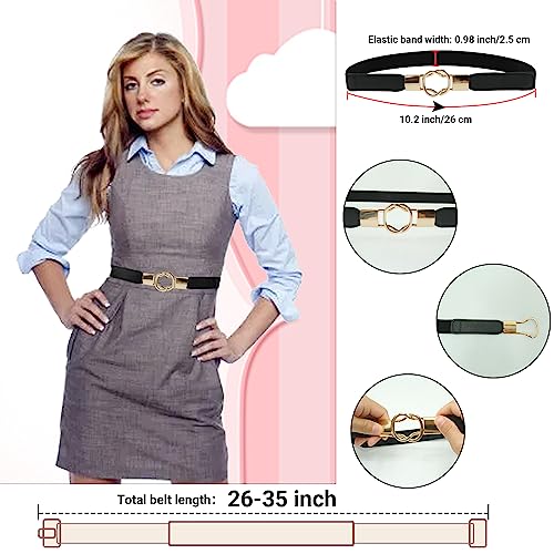 5 Pcs Women Gold Metal Belts - Adjustable Metal Waist Belt - Skinny Elastic Belt - Wide Chain Strap Stretch Ladies Waistband for Dress4