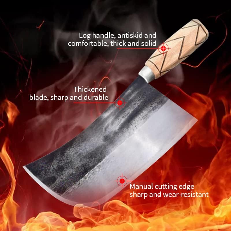 Meat Cleaver, Kitchen Forged Handmade Chinese Chef Knife Cleaver Meat Slicing Chopping Vegetable Cutting Butcher Knife High Carbon Steel (Color : 8 Inch Meat Cleaver)