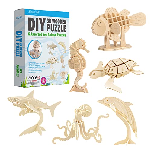 Hands Craft DIY 3D Wooden Puzzle – 6 Assorted Sea Animals...