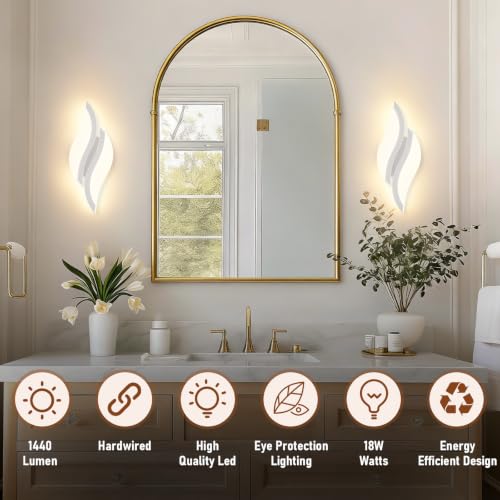 Image of CANEOE Modern LED Wall Sconce 3000K White Indoor Wall Light Fixtures Acrylic Wall Sconce Lighting for Living Room Bedroom Bedside Bathroom Hallway Stairway Wall Lamp (White, 1 Pack,3000K)