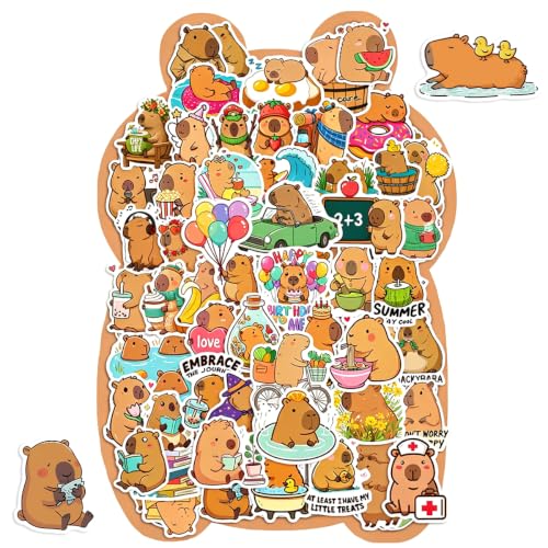 104Pcs Capybara Stickers Cute Waterproof Vinyl Animal Stickers No Repeat Aesthetic Decals for Water Bottle Laptop Phone Case Scrapbook Skateboard Gifts for Kids Teens Adults