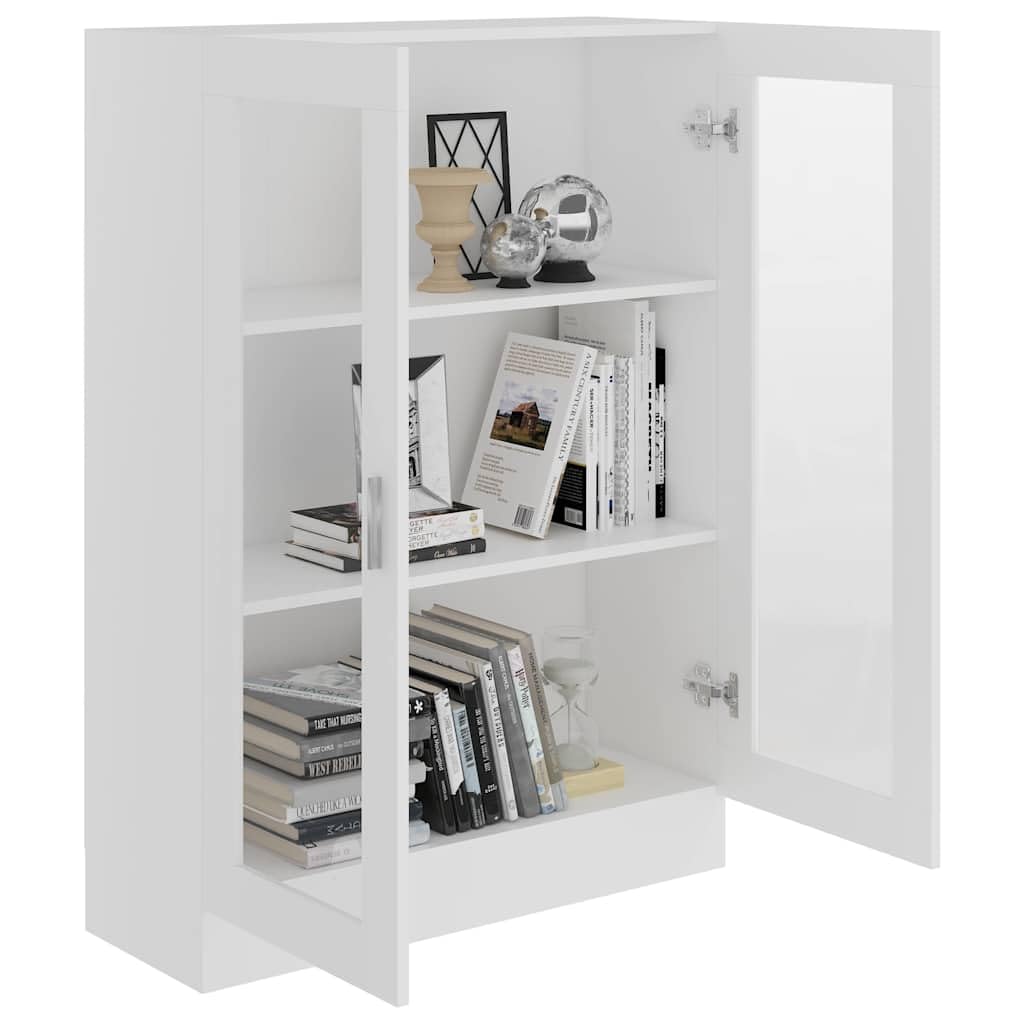 Vitrinenschrank Weiß 82,5x30,5x115 cm aus Holzwerkstoff mit 3 Fächern und 2 Türen, dekoratives Bücherregal für Bücher, DVDs und Multimedia-Geräte, pflegeleicht mit feuchtem Tuch