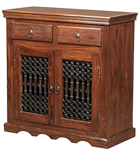 Image of NSH Solid Sheesham Wood Sideboard Storage Cabinet Unit with 2 Door and 2 Drawer Wooden Standard Multipurpose Furniture for Home Living Room Hall Office - (Honey Finish)