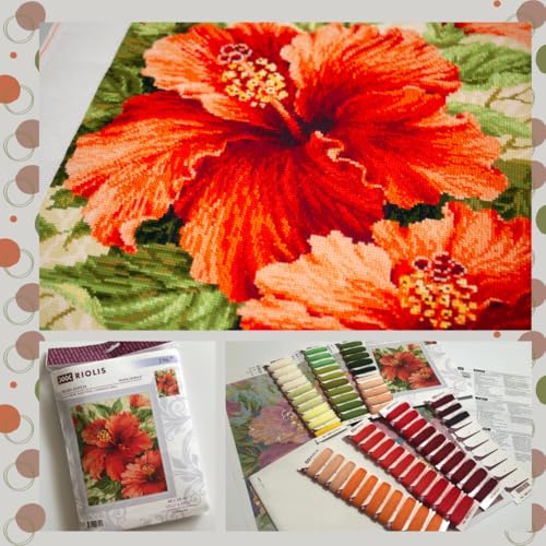 Image of RIOLIS - Hibiscus 1967, Cross Stitch Kits 15 inch x 19 inch, Cross Stitch Kits for Beginners & Advanced, Crossstitching Kit Adult, Embroidery Counted Stitching Kit