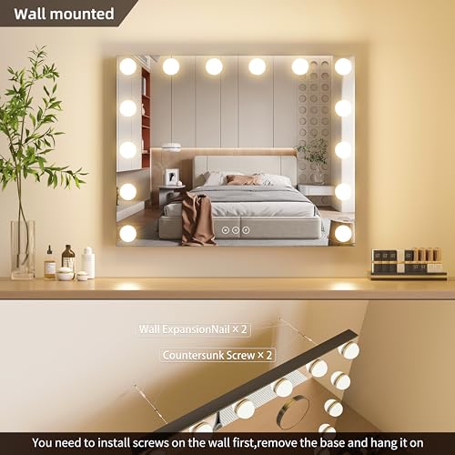 Image of Vanity Mirror with Lights Lighted Makeup Mirror with Dimmable LED Bulbs,3 Color Lighting Modes,USB Charging Port Touch Control,Sturdy Metal Frame Design,Black (50x40cm, 4.70)