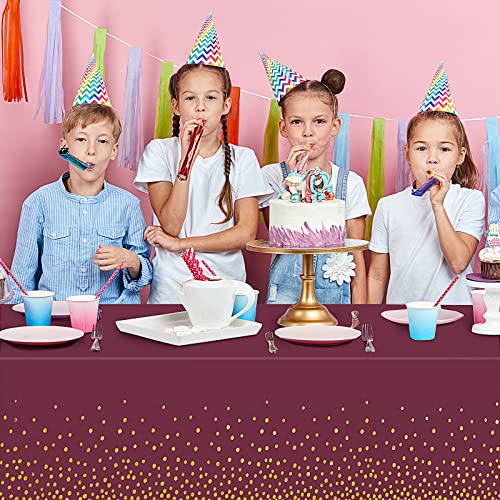 Image of Irenare 2 Pcs Maroon and Gold Tablecloth and Sequin Table Runner Set Polka Dots Confetti Table Cover Dining Plastic Tablecloths Glitter Decorations for Birthday Wedding Anniversary Party Supplies