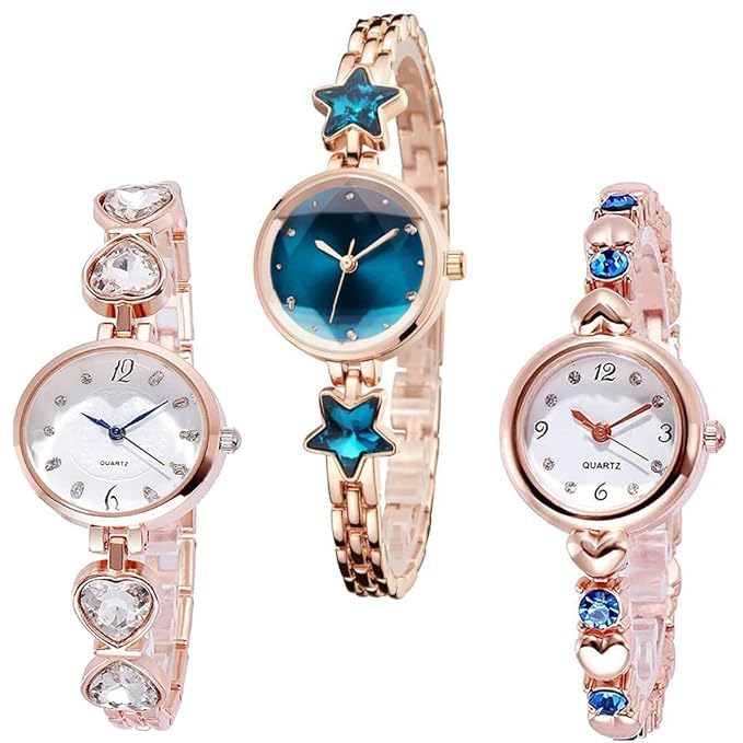 KE GALLERY Combo of 3 Luxury Analogue Diamond Studded Analog Dial Watch with Gift Bracelet for Women or Girls and Watch for Girl or Women (Blue) (B0D63C6Z93) Amazon Price History, Amazon Price Tracker