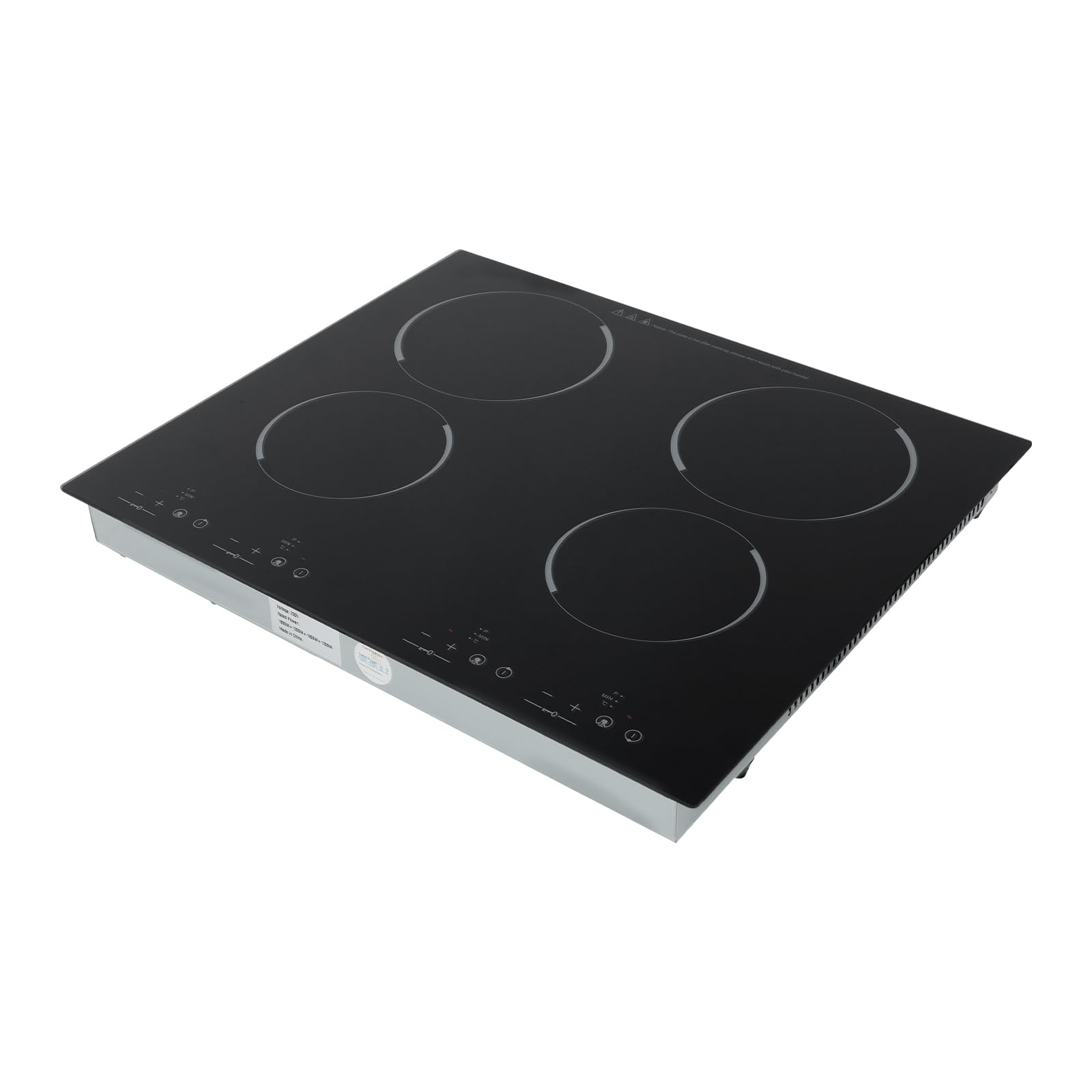 Placa de cocción eléctrica de cerámica microcristalina, funcionamiento con pantalla táctil, 4 zonas de cocción separadas, temporizador de 1 a 120 minutos, 9 velocidades ajustables, 6000 W