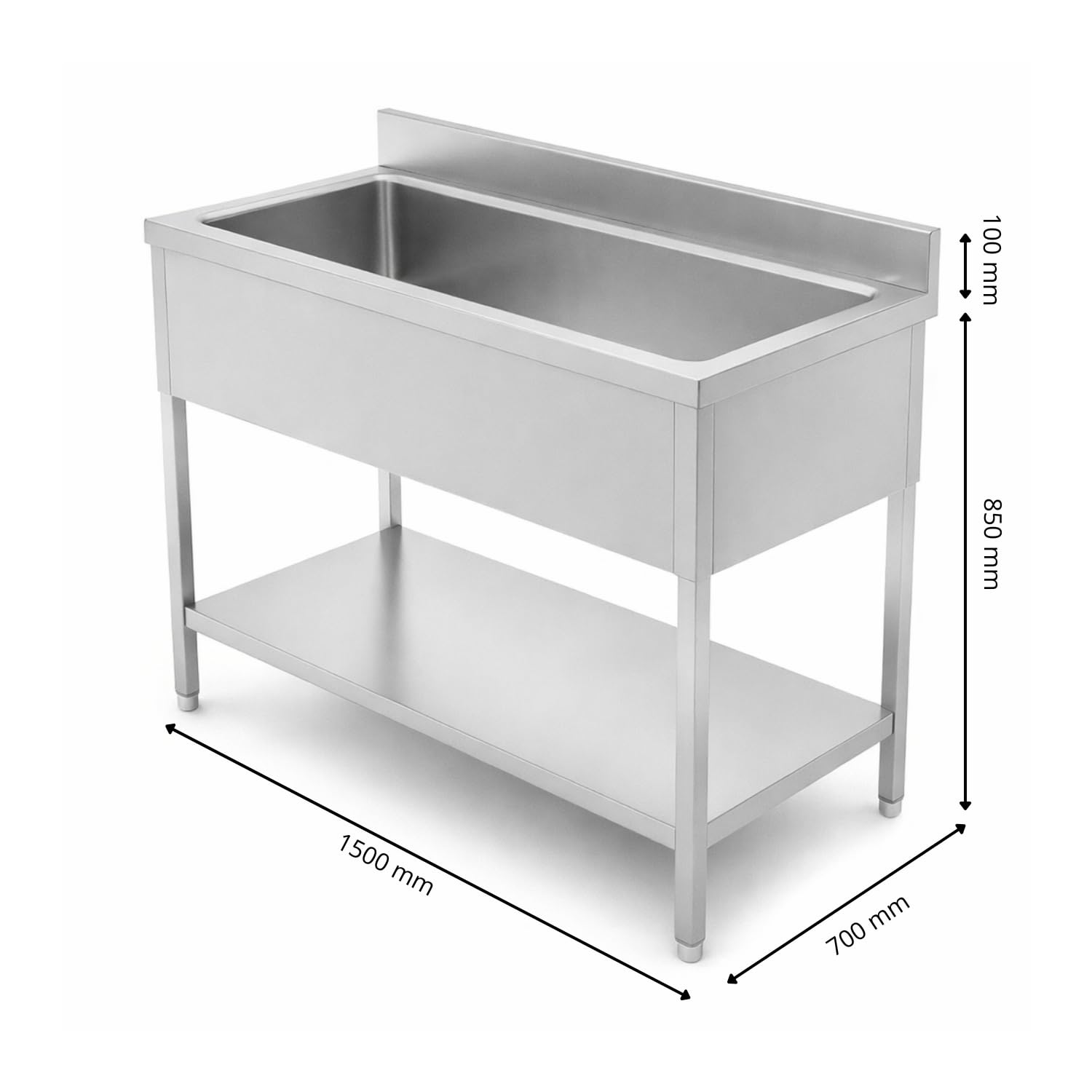 Plonge Inox Professionnelle Grand Bac XXL - 1500 × 700 mm - Dosseret 100 mm - Usage Intensif