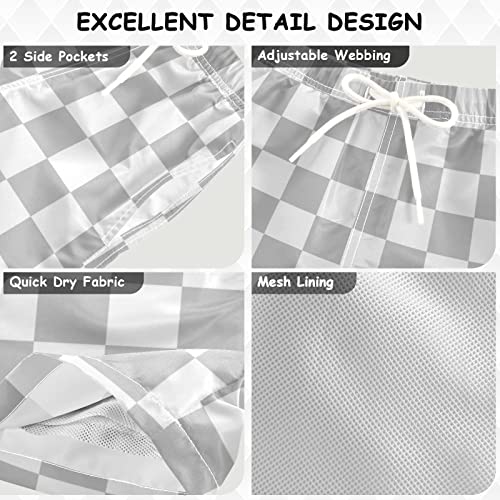 Gray White Buffalo Check Boys Swim Trunks Plaid Checkerboard Toddler Beach Board Shorts Baby Summer Bathing Suit 2T3