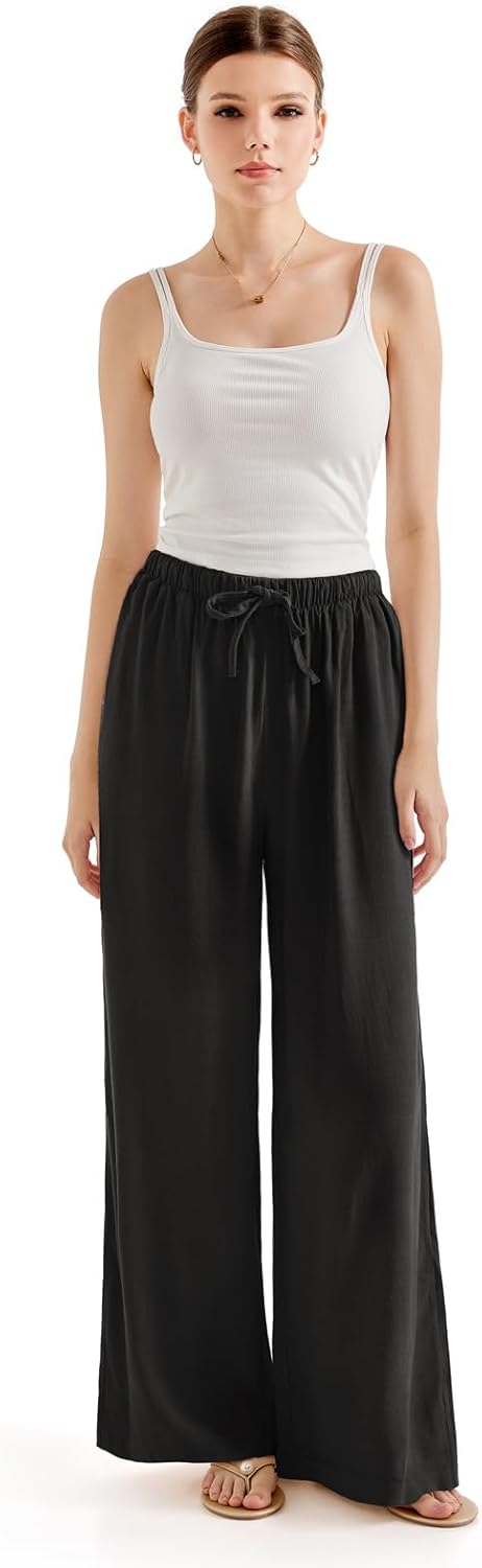 SUUKSESS Women Wide Leg Linen Pants with Pocket High Waisted Lounge Palazzo Pant - Image 4
