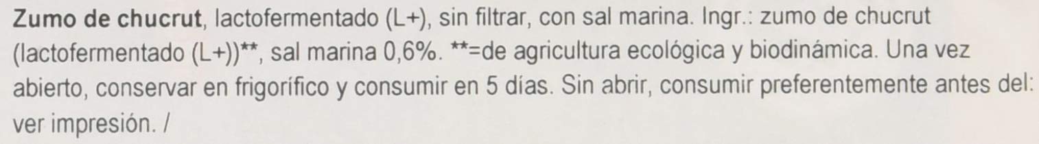 Zumo de Chucrut Lactofermentado BIO - Voelkel - caja de 6 uds de 700 ml. (Total 4200 ml.)