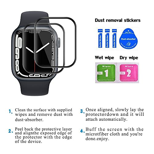 PaceBid 2 Piezas Protector de Pantalla Compatible con Apple Watch Series 7 45mm, Cobertura Completa [Burbujas Libre de Montaje] Anti Arañazos Protector de Pantalla para Apple Watch Series 7 45mm