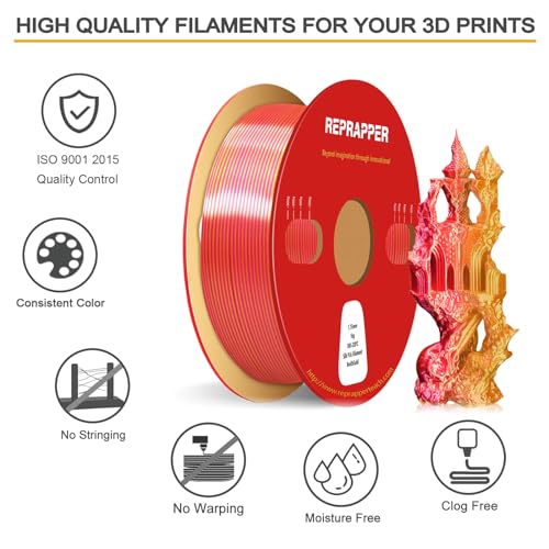 Image of Reprapper Dual Color Filament Coextrusion pla Filament 1.75mm for 3D Printer, Multicolor Like Rainbow, 2.2lbs (1kg), Color Changing pla Silk PLA Pink & Gold