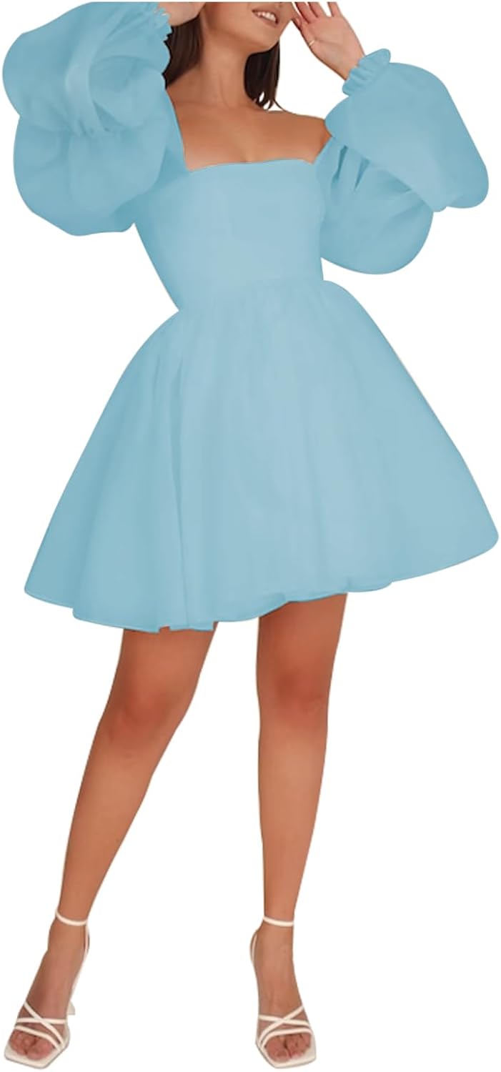Womens Short Long Sleeves Wedding Dresses for Bride Tulle Mini Formal Bridal Dress A Line Summer Party Gown