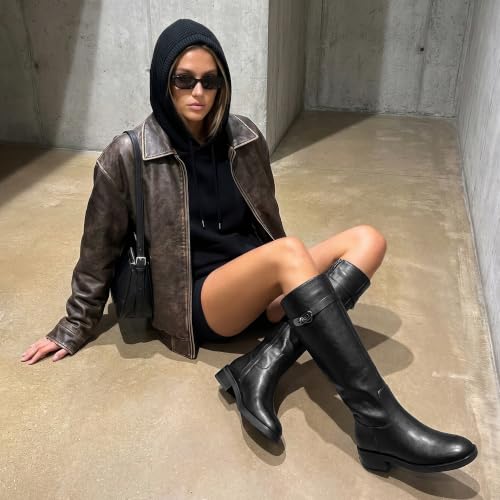Image of Modatope Knee High Boots Women Round Toe Chunky Heel Fall Boots