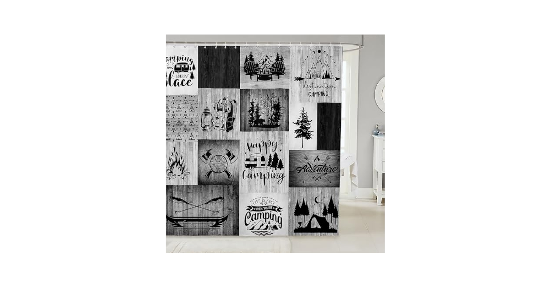 がはは Amazon.com: Happy Camping Bathroom Curtain,Lake House Shower
