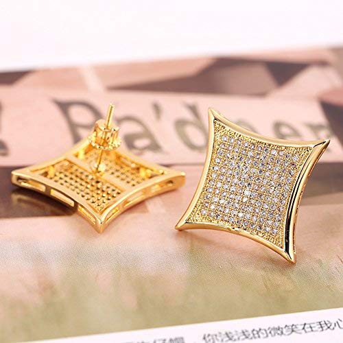 Mens 14K Gold Plated Hip Hop Kite Screw Backs Earrings Iced Out 8 Row(14Mmx14Mm) #TOP3