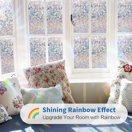 Zindoo Rainbow Window Film - 3D Stained Glass, Frosted Privacy, Anti-UV Static Cling for Home Office 44.5x200cm - Image 2