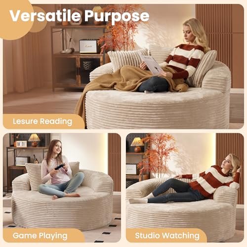 Image of HOOOWOOO Cloud Round Couch for Living Room,Oversized Single Sofa No Assembly,Matching Plush Corduroy Chaise Lounge Accent Chair for 1 to 2 Persons(Beige)