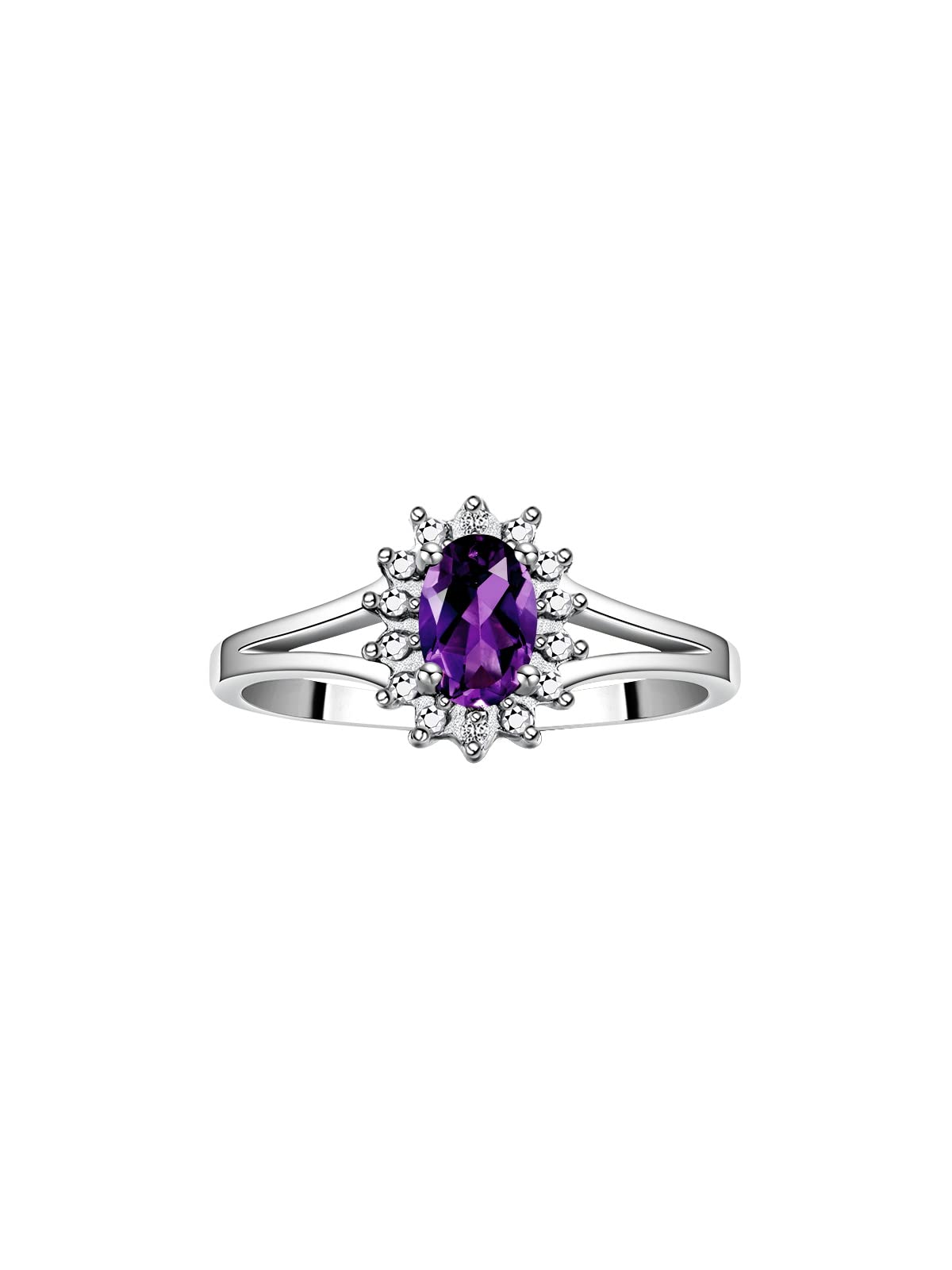 Rylos Halo Ring: Diamond Birthstone with 6X4MM Oval Gemstone - Women's Jewelry in Sterling Silver - Stunning Diamond Ring Sizes 5-10