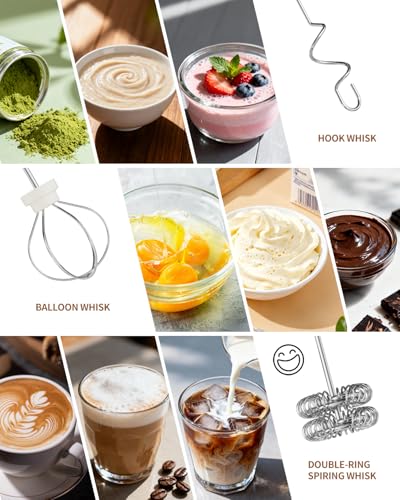 Image of CIRCLE JOY Rechargeable Handheld Milk Frother Wand with Stand, 3 Variable Speeds, 3 Whisks and Storage Box, Electric Drink Mixer for Latte, Cappuccino, Hot Chocolate, Eggs and Protein Powder, Beige