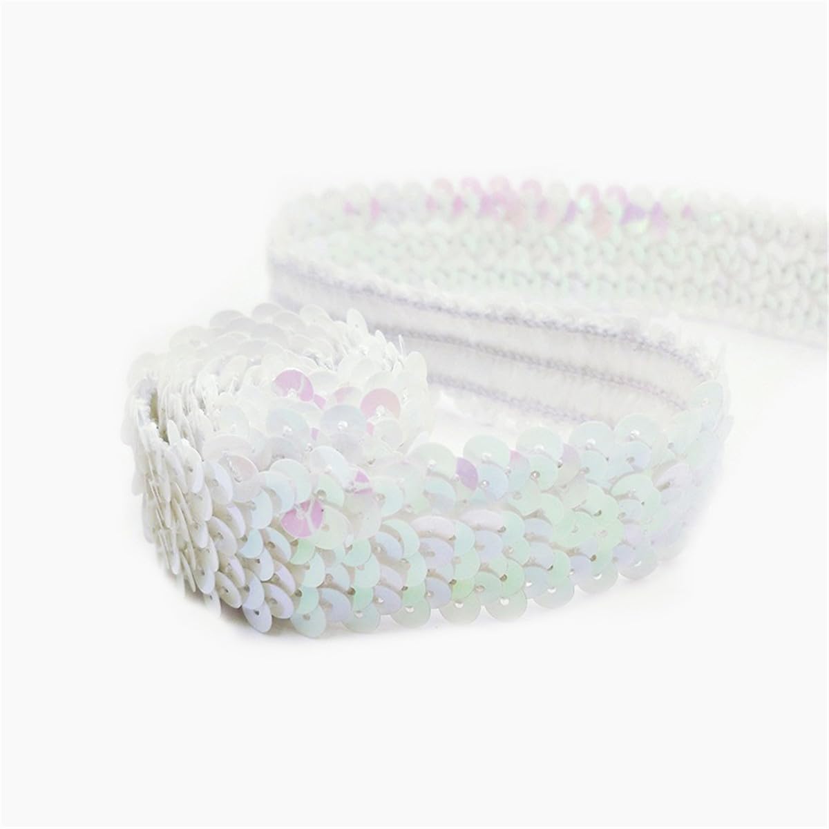 Paillettes a treccia, Nastro con paillettes e treccia piatta glitterata multicolore(Ab White)