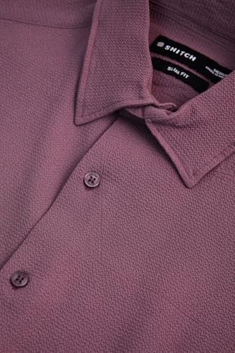 Image of SNITCH Men Casual Shirt | Slim Fit Long Sleeve Spread Collar Vertical Crinkle Textured Pattern | Breathable Polyester Blend & Stretchable Fabric for Casual Outing & Everyday Use