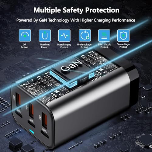 Image of USB C Charger Block 200W Multi Port USB Fast Charging Station Hub GaN PPS PD 100W Type C Wall Charger Power Adapter for Multiple Devices Laptop 1Pad 1Phone 17 Mac /Book Galaxy S26 Android Pi /xel DE /LL
