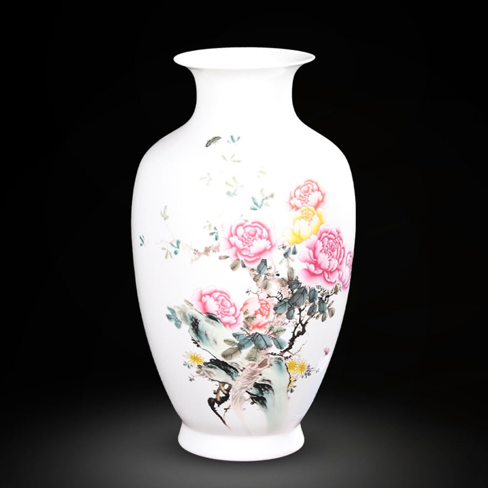 asdchZen Home Vase Jingdezhen Ceramic Vase Ornaments Indoor Flower Vases Lucky Bamboo Large Vase Ornaments Center Decoration Home Decoration Porcelain Decorative Vase,F