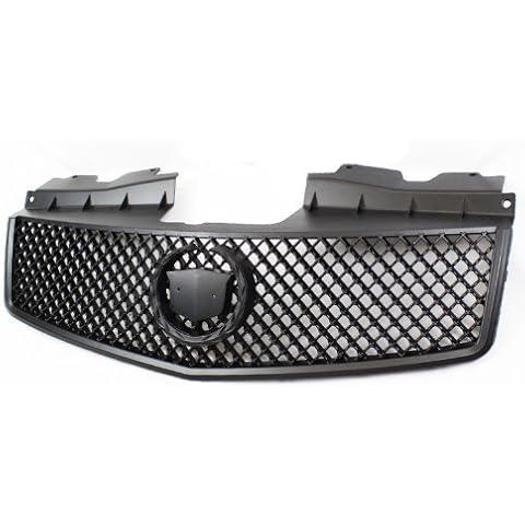VIOJI 1pc Black Coated Finish ABS Plastic V-Style Mesh Grille + Removable Crest & Wreath Emblem Holder Compatible with 03-07 Cadillac CTS Cover