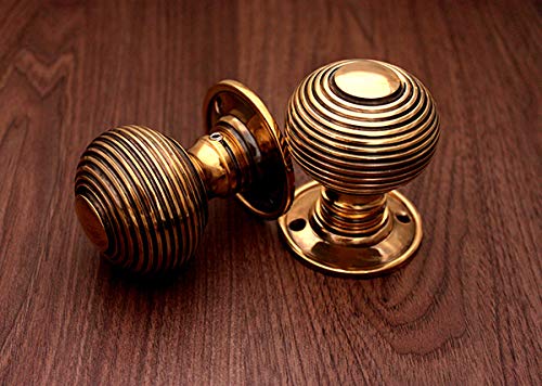 Infinity Decor Beehive Mortice Door Knob Pair, Solid Brass Pull Handles Set for Interior Doors 60mm in Aged Brass - Image 3