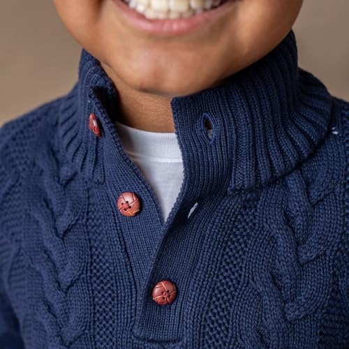 Hope & Henry Boys' Mock Neck Cable Sweater with Button Placket3