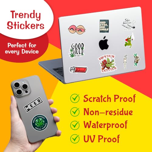Image of CodersParadise 53-Pack Stoner & Marijuana Stickers | Waterproof, Glossy Laminated, Self-Adhesive Stickers for Laptop, Journal, Diary, Bike Helmet, Guitar & Mobile - 3 Inch