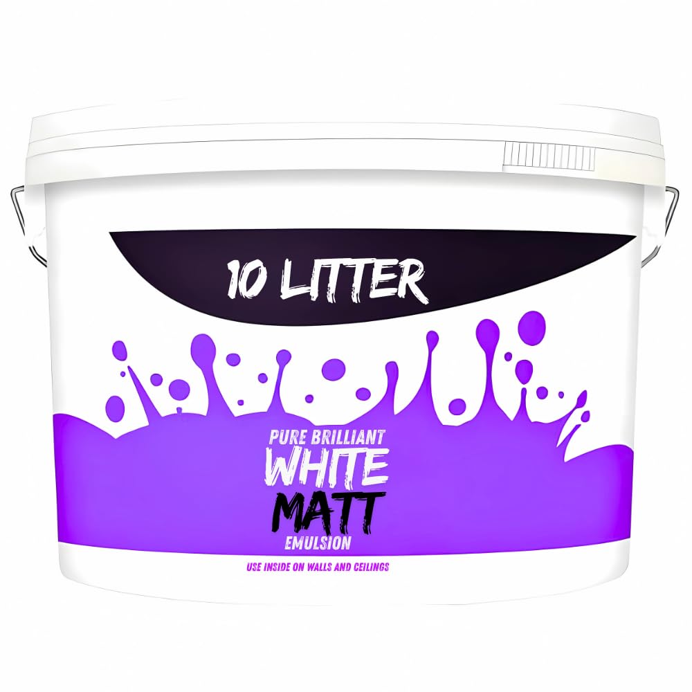 Matt Emulsion Paint, Pure Brilliant White 10L, Interior Walls & Ceilings, Smooth Non-Reflective Finish, Quick Dry – 14m² Coverage Per Litre