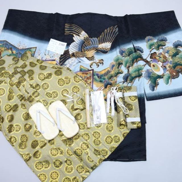 七五三 五歳 男児 羽織袴セット 着物 肩上げ済み 紋袴 袴変更可能 着物