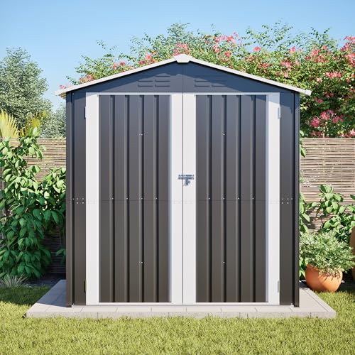 LLGWGL Caseta de jardín de metal para electrodomésticos, 2,6 m³, espacio de almacenamiento con cerradura de metal para exteriores, cobertizo para bicicletas, herramientas de jardín, patio trasero, 185
