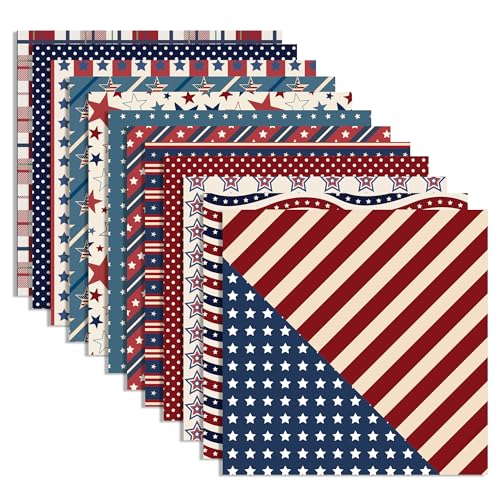 American Flag Pattern Paper - 24 Sheets Vintage American Flag Patriotic Scrapbook Paper 12 x 12 Patriotic Stars Stripes Fireworks Double-Sided National Day Decorative Craft Papers for Card Making