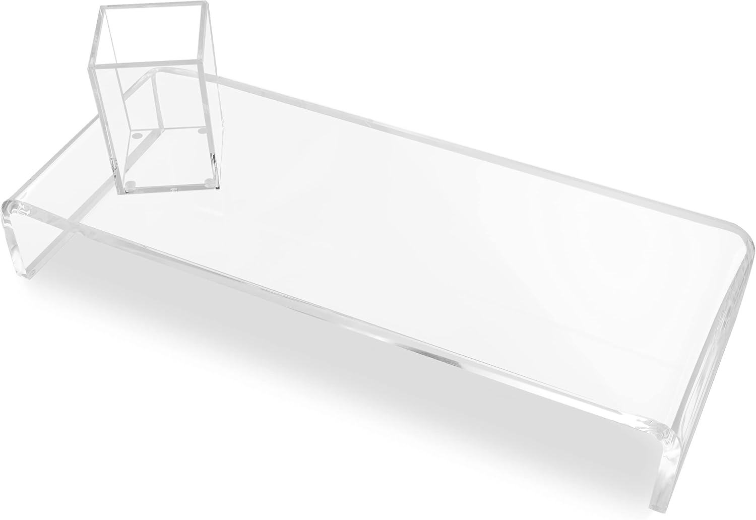 Dasher Products Acrylic Laptop Stand with Matching Pen Holder, Contemporary Design, Ergonomic Viewing Position, Raises Monitor 3 inches, 12mm Thick Clear Acrylic, No More Clutter