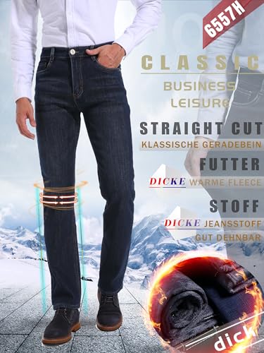 ziilay Thermojeans Herren Thermohose Schneehose gefütterte Winterhose Winterjeans mit Fleece gefüttert Hosen 6557HBL32W30L