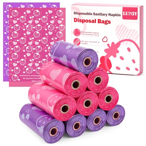 Image of 150Pcs Sanitary Napkin Disposal Bags, Luxiv Pink Disposable Sanitary Bag Personal Care Disposal for Tampons Trash Bag, Disposable Mini Bags for Women Privacy Handling Bag Diaper Sack (Pink+Purple)