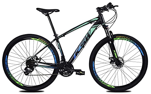 Bicicleta Aro 29 KSW XLT Color 24v Freio Hidraulico Câmbios Shimano Suspensão C/Trava (Verde/Azul, 17)