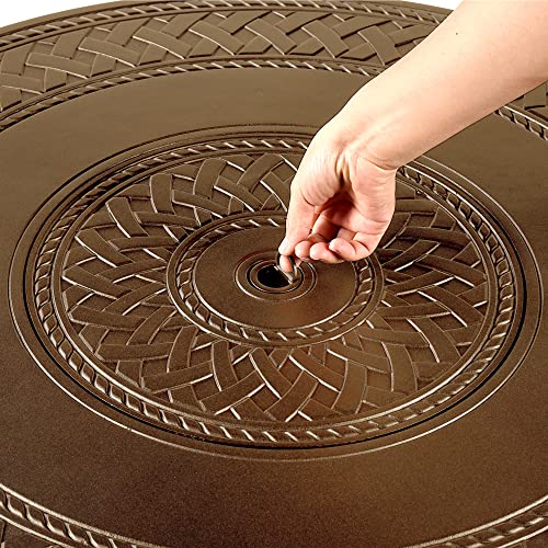 Image of Oakland Living Round 34 in. x 34 in. Aluminum Propane Fire Pit Table with Glass Beads, Two Covers, Lid, 37,000 BTUs in Brown Finish