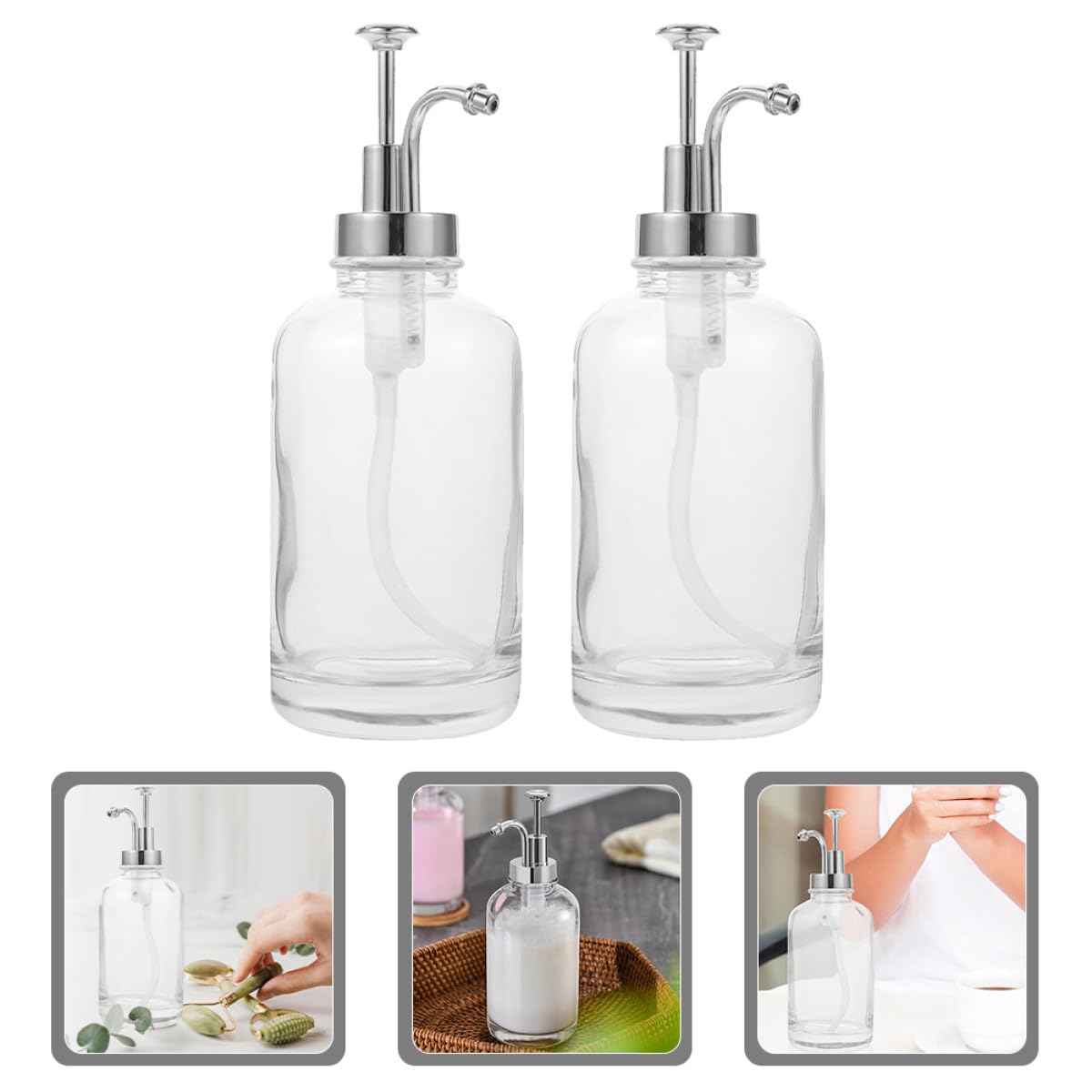 LALAFINA Distributeurs de Sirop pour Café en Verre 500ml Multi-usages Lot de 2 Pompe à Pression en Acier Inoxydable et Pp, Design Unique Cuisine Pratique et Élégant