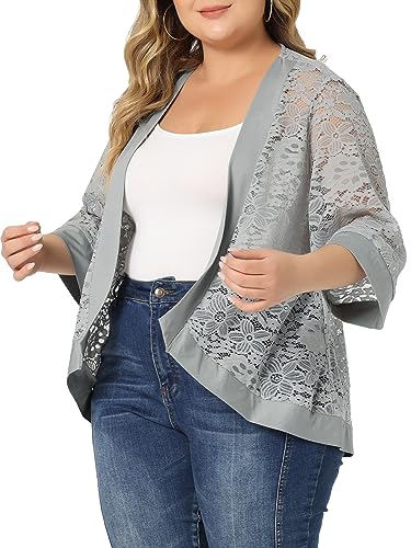 Image of Agnes Orinda Plus Size Cardigans for Women 3 /4 Sleeve Open Front Lightweight Sheer Shrug Lace Bolero Cover Up