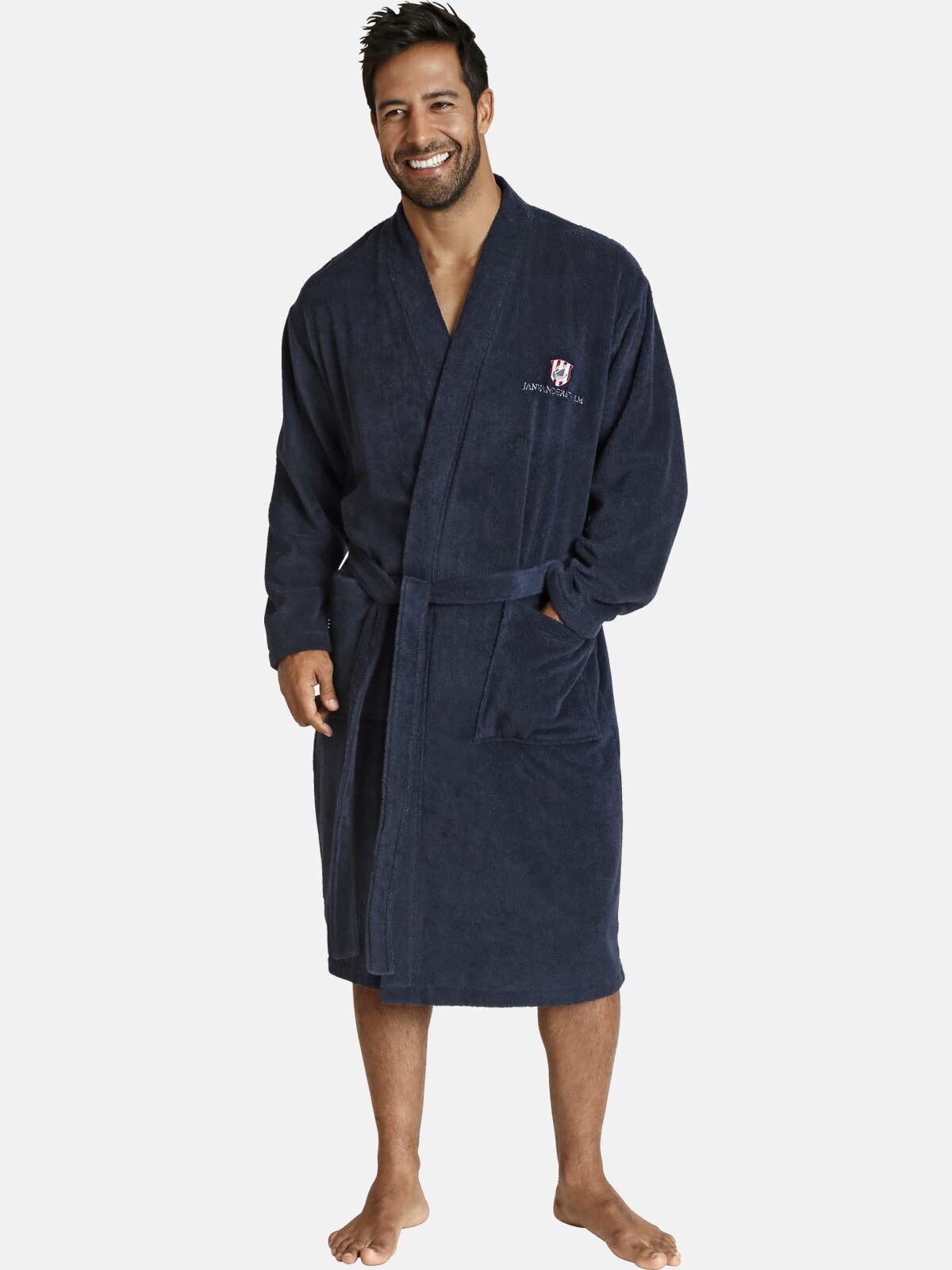 Jan Vanderstorm Herren Bademantel Janning | aus 100% Baumwolle Frottee ohne Kapuze – mit Bindegürtel, aufgesetzten Taschen, weich & saugfähig, große Größen M–7XL