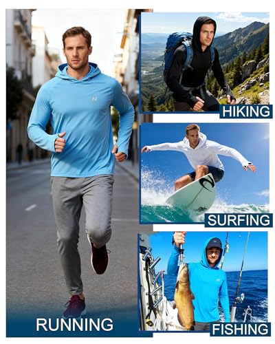 isnowood Sun Shirt UPF 50+ Men\'s Fishing Long Sleeve UV Protection Hoodie Hiking Rash Guard Swimming Running Green