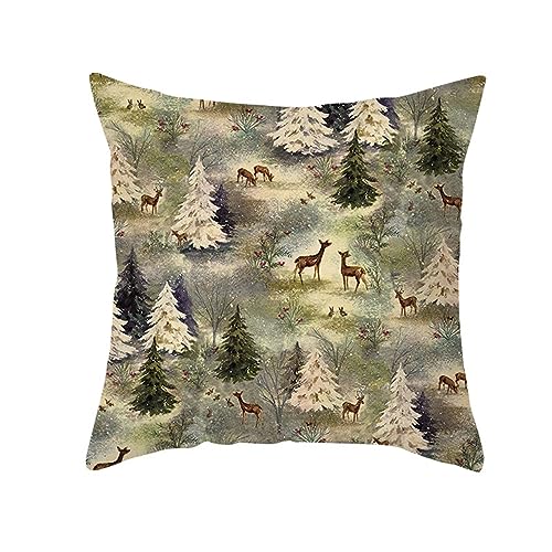 四季通用 トナカイ クッションカバー ポリエステル 手触り良く 厚手 洗濯OK 45*45cm 1枚 装飾枕カバー 北欧 オシャレ 動物柄 かわいい ソファの装飾 車内 部屋雑貨 リビング 自宅用 オフィス 座布団カバー グリーン